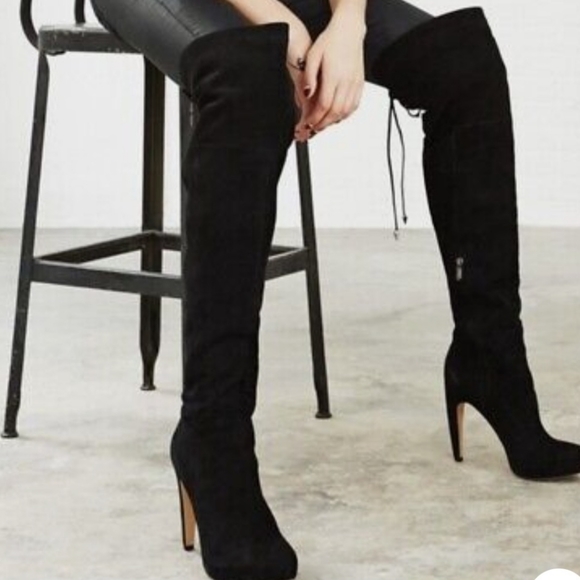 Sam Edelman Kayla Over The Knee Black Suede Boots - Picture 4 of 16